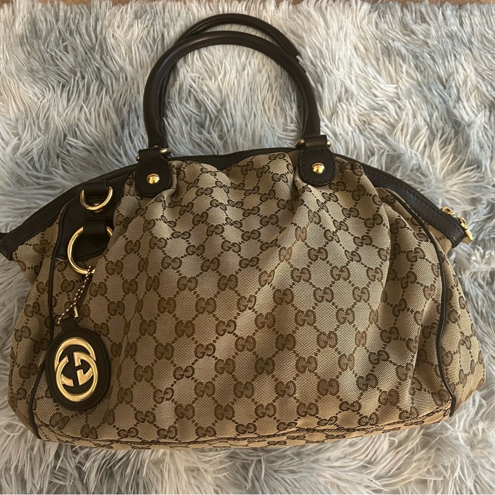 Gucci Brown Monogram Shoulder Bag（Authentic）